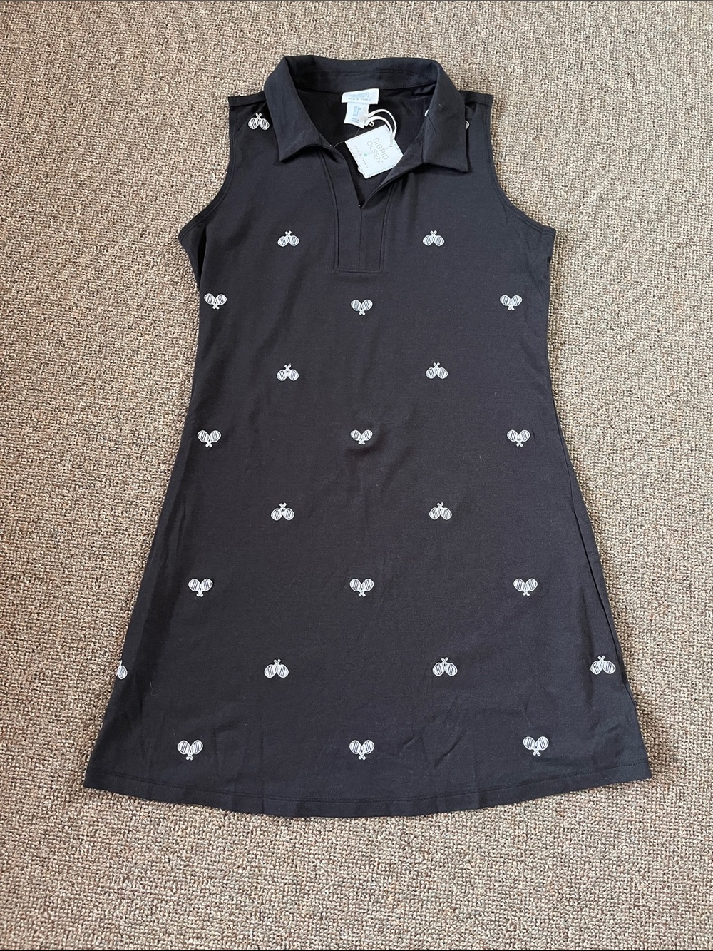 Sigrid Olsen Navy Sleeveless Polo Dress with White Tennis Racket Motifs